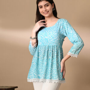 Aghanya Turquoise Blue Rayon Top – Effortlessly Elegant & Comfortable