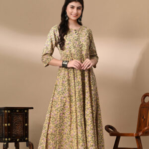 Khaki Core Cotton Gown – Earthy Elegance with Everyday Comfort