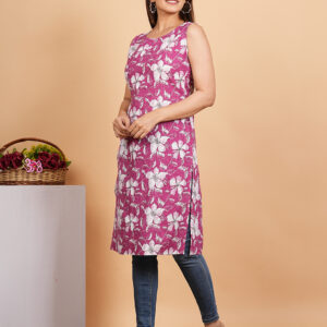 Women Printed  Light pink Kurti Single