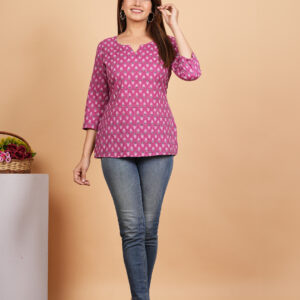Aghanya Pink Top  With Leaf  – Cool, Casual